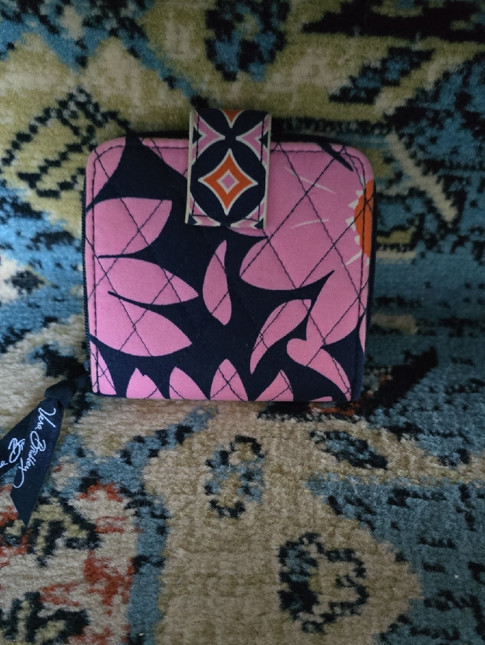 Vera Bradley Pink Navy Orange Quilted Compact Wallet